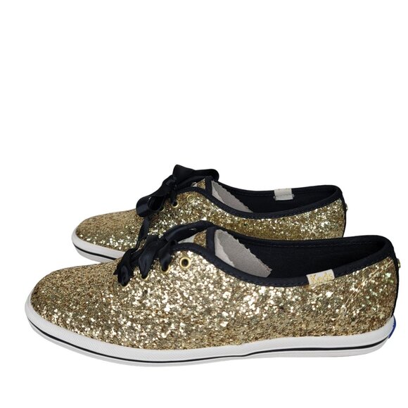 Kate Spade New York keds NIB Women's Gold Glitter Sneakers Sz 6.5M ribbon Laces - Picture 6 of 14